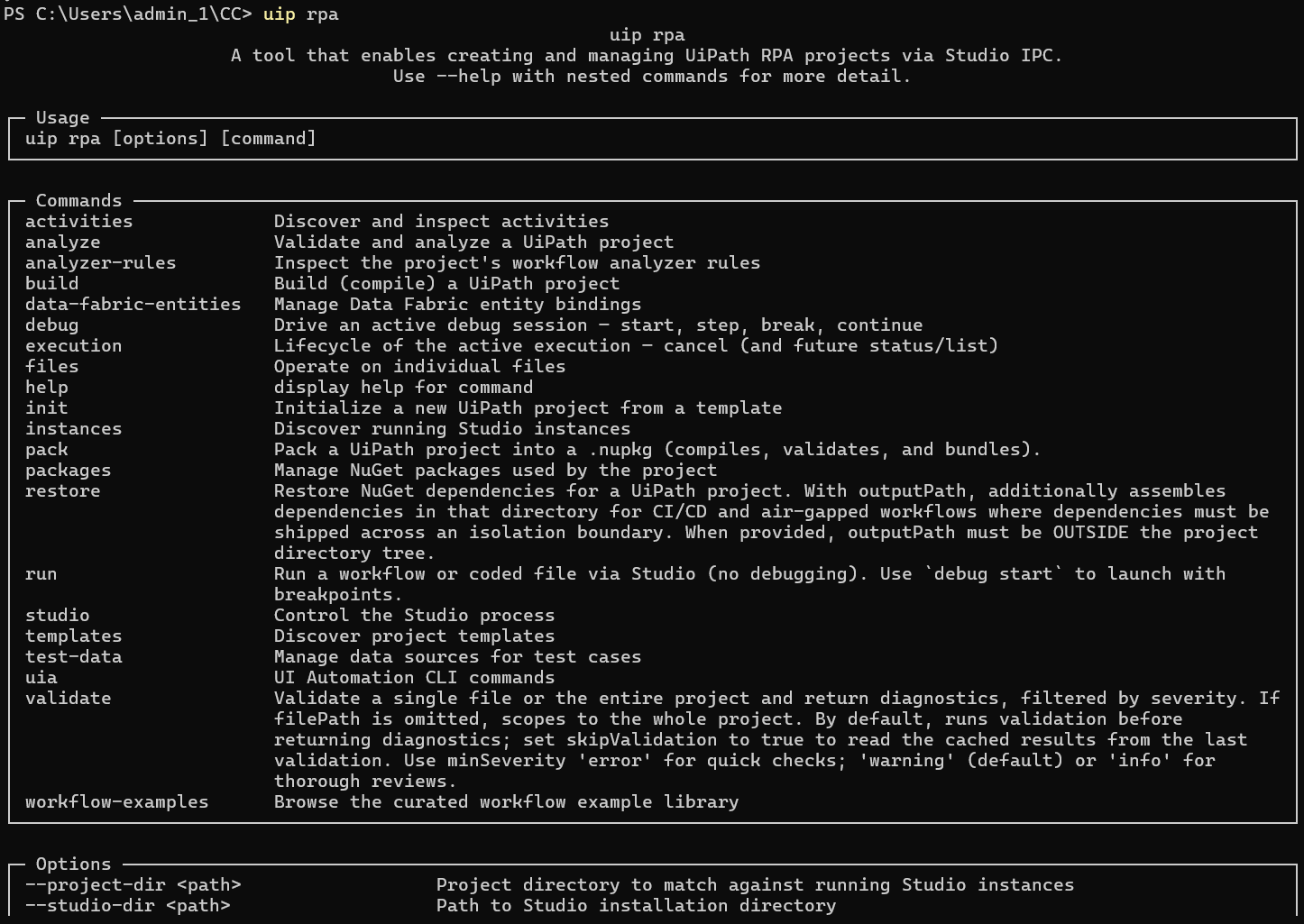 uip rpa CLI